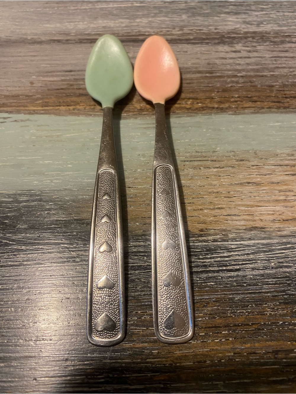 Vintage Baby Spoons Munchkin Pink Blue Rubber Spoon Lot of 2 Stainless Steel